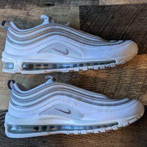 Nike White and Silver Air Max 97 Athletic Shoes